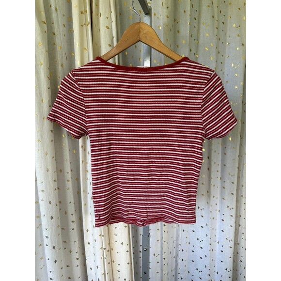 Levi's Women's 100% Cotton Stripe Short Sleeve Britt Snap Front Ribbed Top XS - Picture 3 of 8
